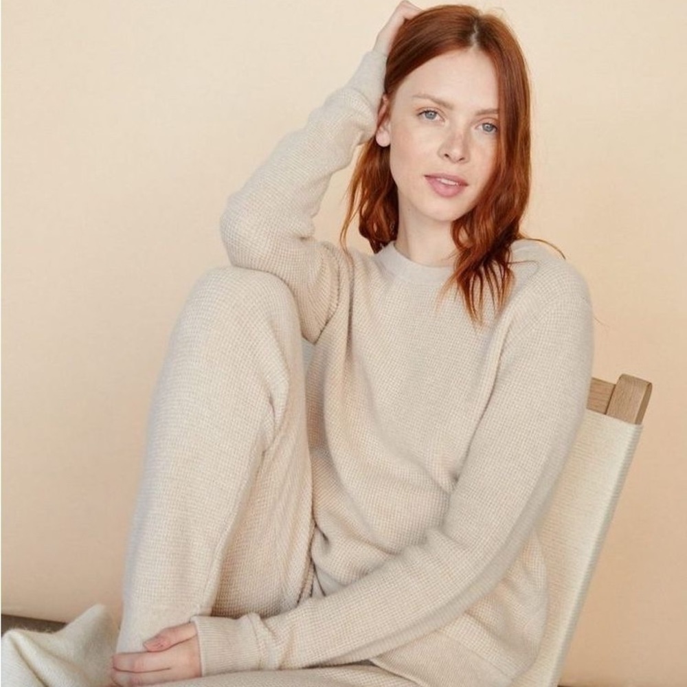 Jenni Kayne Cashmere Thermal Crewneck Oatmeal Small GUC